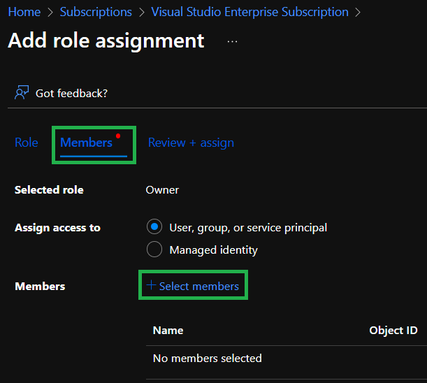 Role assignment member initial